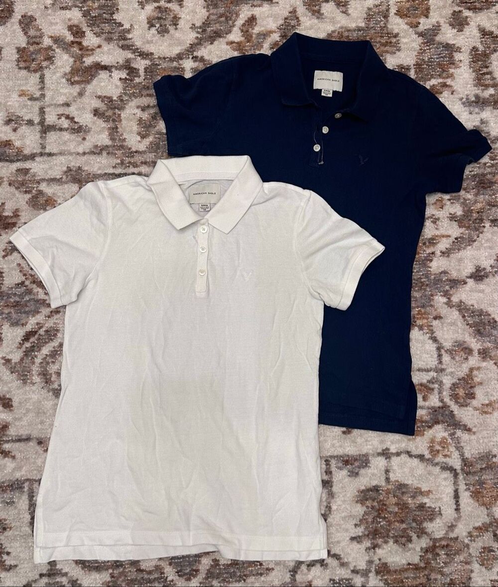 American Eagle 2X Navy Blue and White Polo Shirt Size Small NWOT